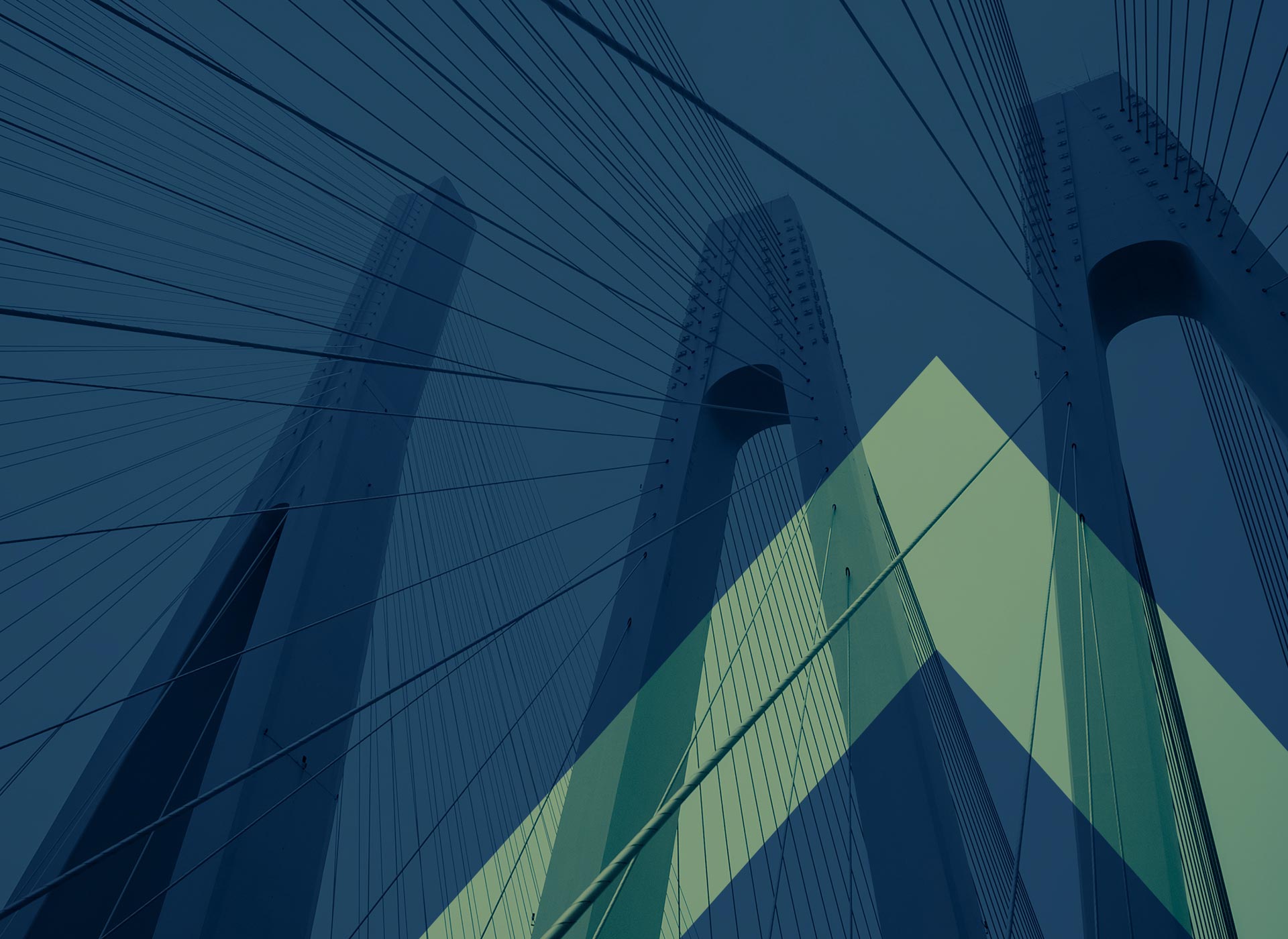Blue and green bridge from below