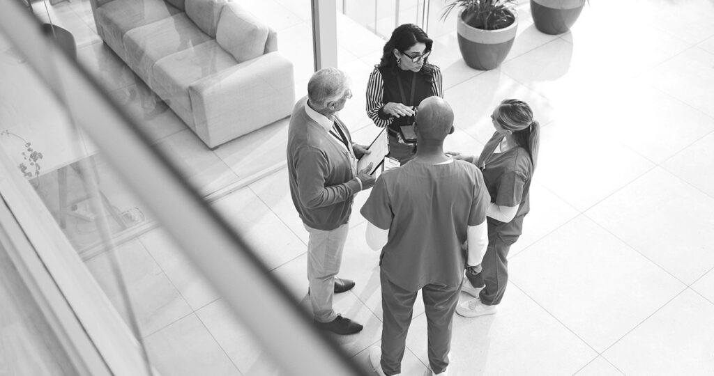 Group of people talking from above